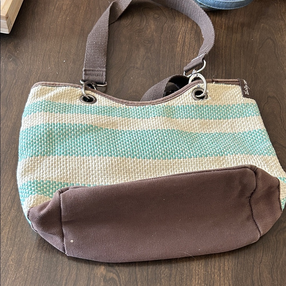 Thirty-One Brown and Green Striped Shoulder Bag